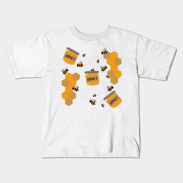 Golden Honeycomb and Busy Bees Kids T-Shirt by Maddyslittlesketchbook